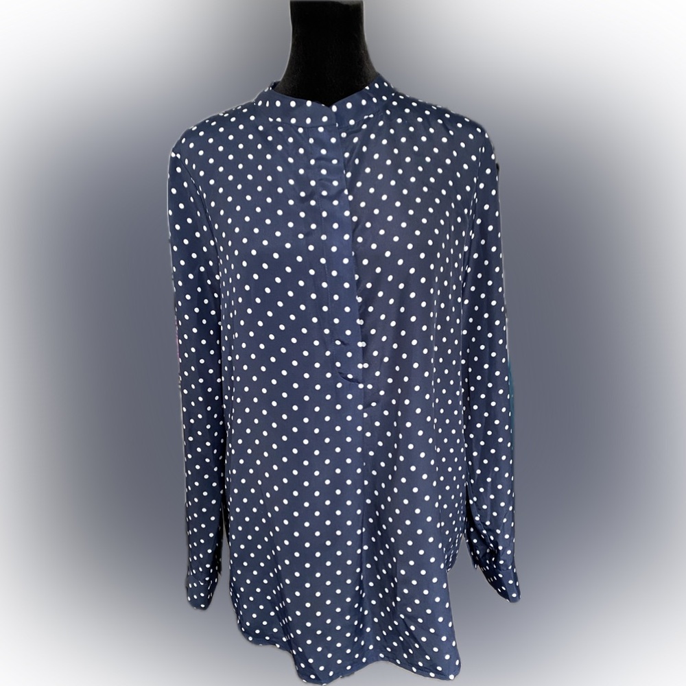 J. Crew Polka Dot Drapey Band Collar Shirt - Size Small - EUC